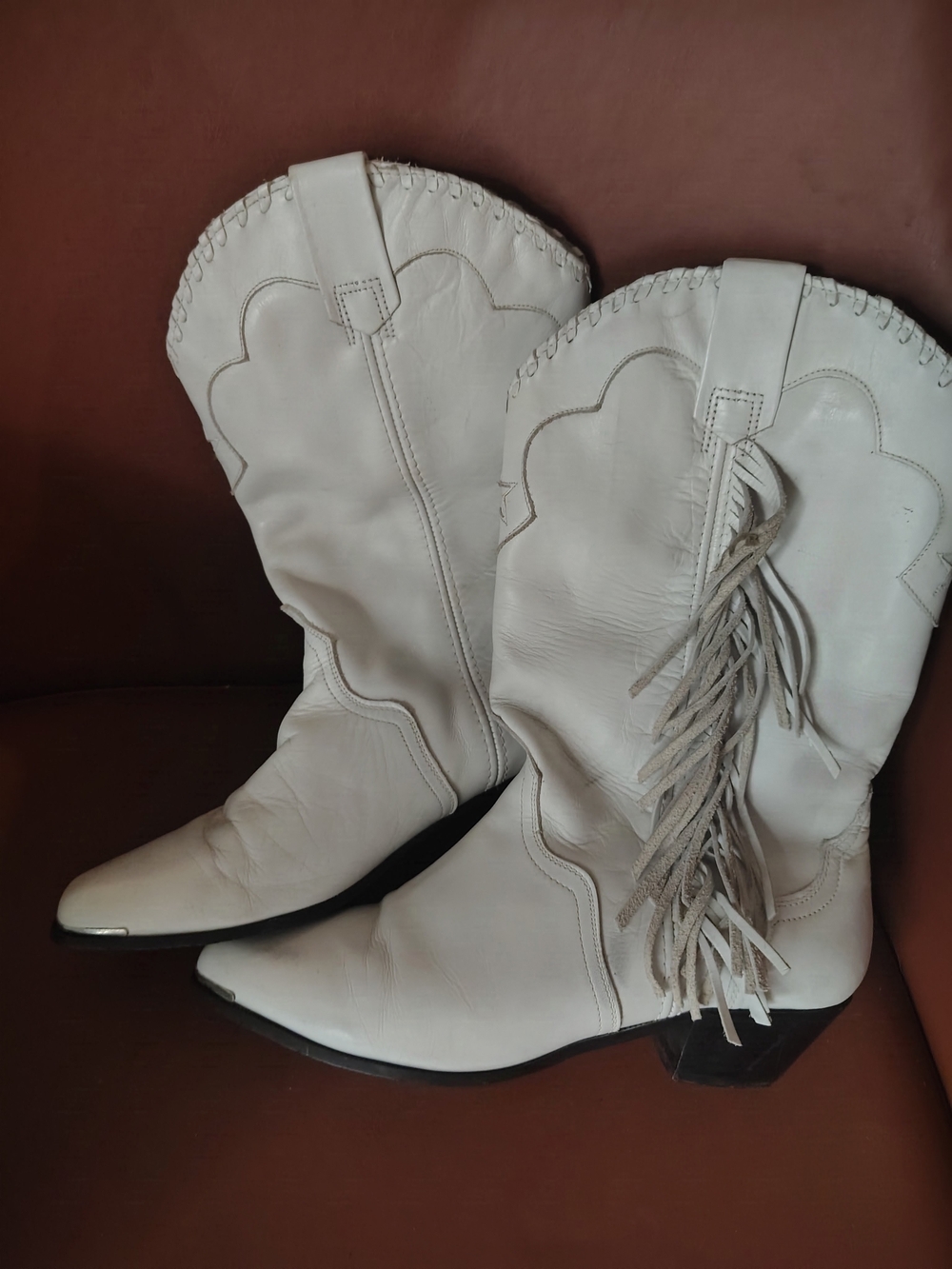 White Fringe Western Cowboy Boots for Women